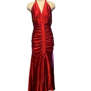 Jessica McClintock Vintage Red Rushed Front Halter Gown Size 10